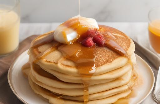 A drizzle of maple syrup on pancakes