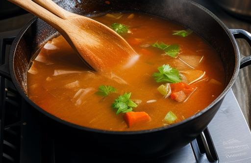 A simmering pot of beef stock