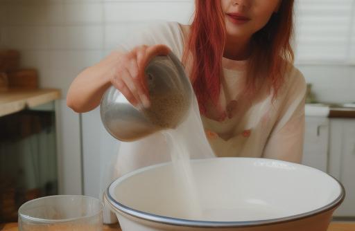 Almond milk being poured into a mixing bowl vegan baking