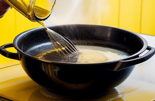 Canola oil being drizzled cooking preparation