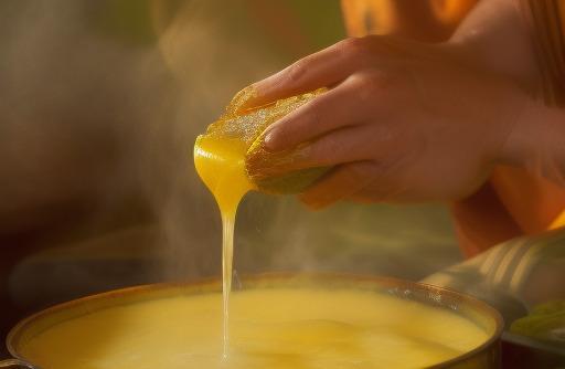 Clarified ghee being poured aromatic