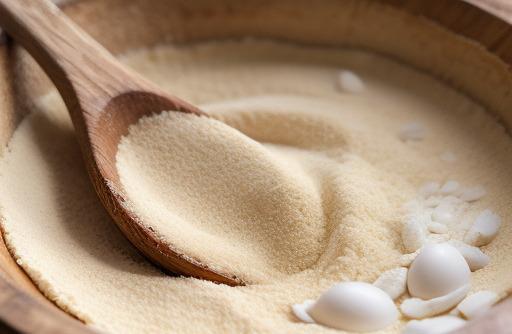 Coconut flour in a wooden spoon textured