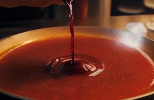 Red wine being poured into a sauce rich