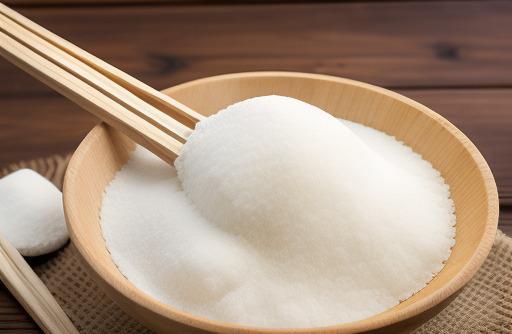 Rice flour in a wooden spoon fine