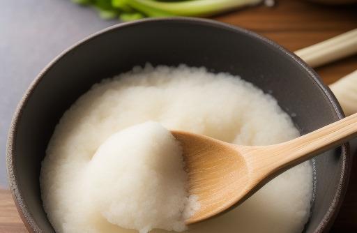 Rice flour in a wooden spoon