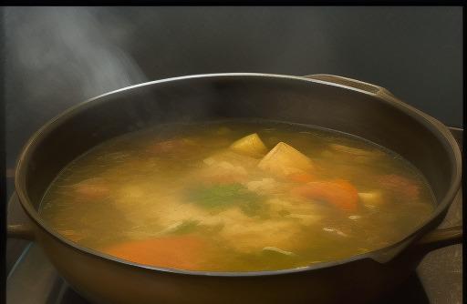 Simmering pot of chicken broth hearty