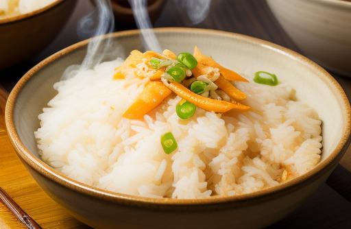Steaming bowl of rice fluffy