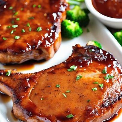 close up view of oven cooked bbq pork chops