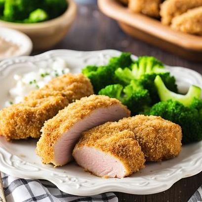 close up view of oven cooked breaded pork tenderloin