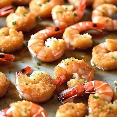 close up view of oven cooked breaded shrimp