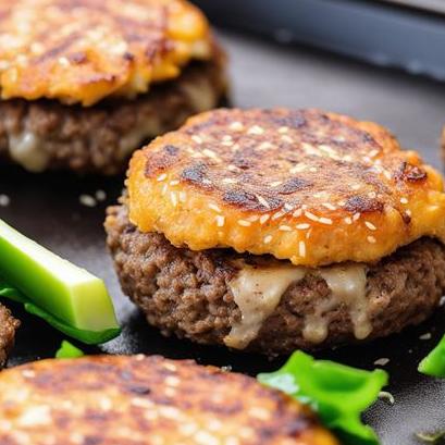 close up view of oven cooked burger patties