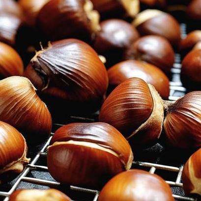 close up view of oven cooked chestnuts