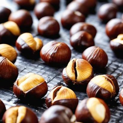 close up view of oven cooked chestnuts