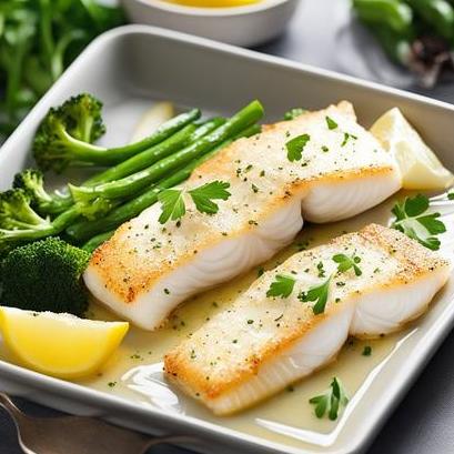 close up view of oven cooked cod fillets
