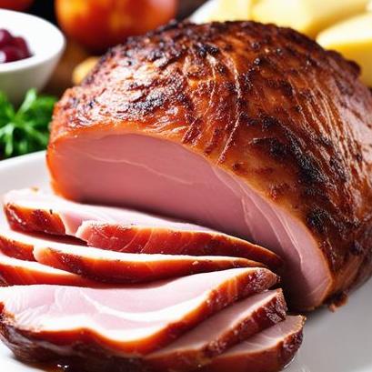 close up view of oven cooked ham