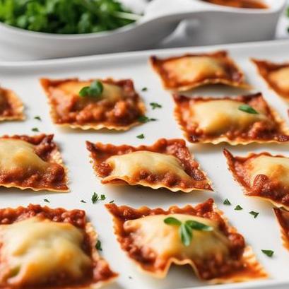 close up view of oven cooked ravioli