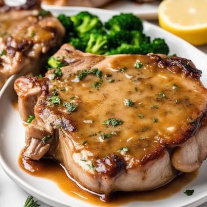 close up view of oven cooked smothered pork chops