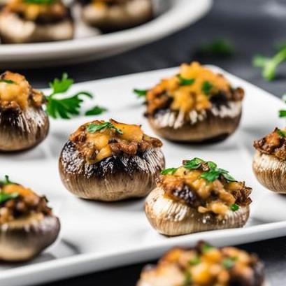 close up view of oven cooked stuffed mushrooms