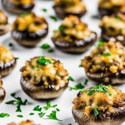 close up view of oven cooked stuffed mushrooms